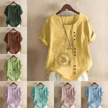 Women s Fashion Muscle Print Short Sleeve T-shirt Loose Cotton Shirt Casual Loose Summer Blouse Tops Plus Size S розовый