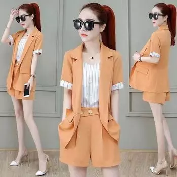 Women s Fashion Office Suit Spring Summer Coat Crop Shorts Three Piece Sets High End Professional Clothes Women XXXL чёрный