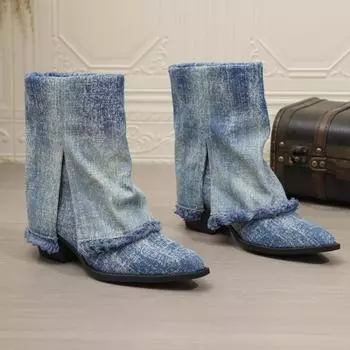 Women s Fashion Pant Leg Single Boots Fall New Pointed Cloth Tassel Sleeve Comfortable Chunky Ankle Boots 36 чёрный