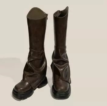 Women s Fashion Pantyhose Boots New V Mouth Round Toe Zipper Thick Bottom Niche Tall Boots Comfortable Rider Boots Women Shoes 35 хаки