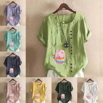 Женская модная розовая футболка с круглым вырезом и коротким рукавом с принтом в виде чайного пакетика, повседневная рубашка из хлопка и льна с рисунком, свободная летняя блузка для отдыха, топы S розовый