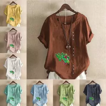 Women s Fashion Purple Grapes Prined Round Neck Short Sleeve T-shirt Casual Cotton Linen Graphic Shirt Leisure Loose Summer Blouse Tops S розовый