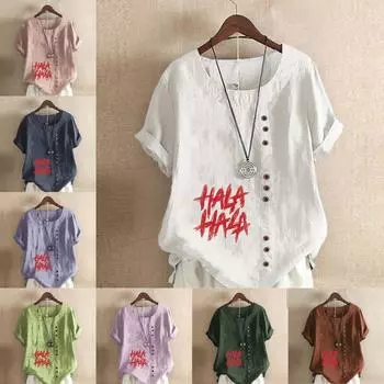 Женская модная красная футболка с круглым вырезом и коротким рукавом с принтом в виде букв, повседневная хлопковая льняная рубашка с рисунком, свободная летняя блузка, топы S розовый