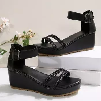 Женские модные туфли с круглым носком, открытым носком, металлической линией и водонепроницаемой платформой, противоскользящие, износостойкие, высокие каблуки 35