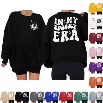 Women s Fashion Round Neck Long Sleeve Pullover Halloween Printed Top Sweatshirt S хаки