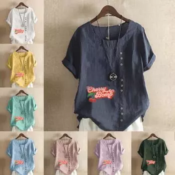 Women s Fashion Round Neck Short Sleeve T-shirt Casual Cotton Linen Graphic Shirt Leisure Loose Pink English Prined Summer Blouse Tops S розовый