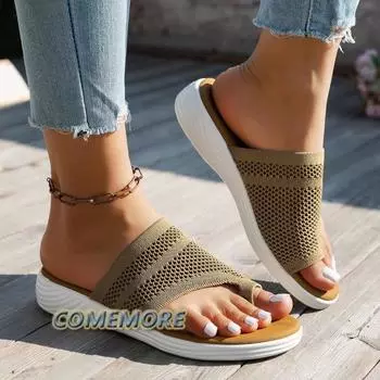 Women‘s Fashion Shoes Sandals Elegant Shoe Slip on Sexy Shoes Woman Slipper Open Toe Zapatillas Muje Footwear Female Casual 2024 35 серый