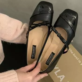 Женские модные туфли на плоской подошве, осенние, новые, квадратные, неглубокие, подходящие по цвету бабочки, мягкая подошва, нескользящая, низкая помощь 35 бежевый