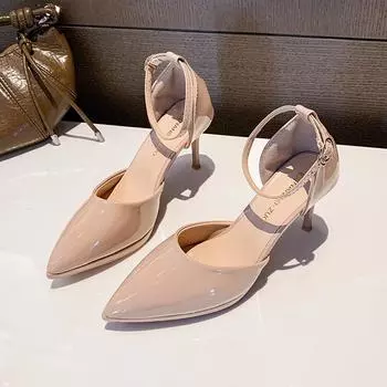 Women s Fashion Slim Heel Shoes Fall New Pointy Head Shallow Mouth Line with Air Low-top High Heels 35