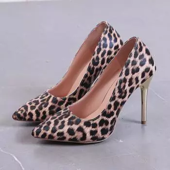 Women s Fashion Slim Heel Single Shoes Autumn New Pointy Shallow Mouth Leopard Print High Heel Low Top Shoes 34
