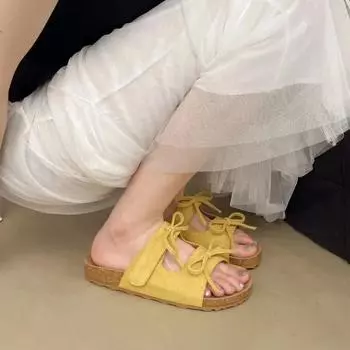 Women s Fashion Slippers Flannel Butterfly-knot Flat Sole Anti-slip Shoes Women Dress All-match Summer Roman Zapatillas De Mujer 35 чёрный