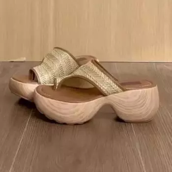 Women s Fashion Slippers Toe Clip Weave Sponge Cake Base Shoes for Women Dress Leisure Anti-slip Comfortable Zapatillas De Mujer 35 коричневый