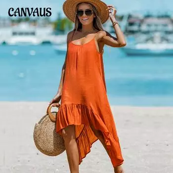 Женское модное однотонное платье с лямкой на шее, летние повседневные платья нерегулярной формы S оранжевый
