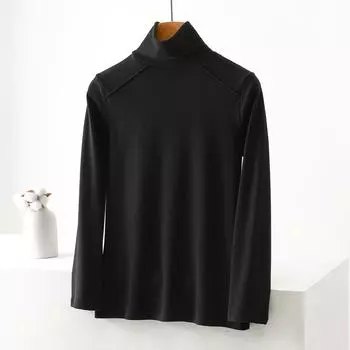 Women s Fashion Solid Colour Long Sleeve Fleece Thickened Top L чёрный