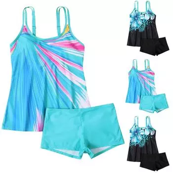 Women s Fashion Split High Waist Printed Bikini With Bra Pads And No Steel Bra Swimsuit XXXL синий