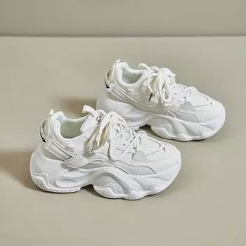 Женская модная спортивная обувь, осенняя, новая, с круглым носком, с глубокой шнуровкой, толстая подошва, мягкая подошва, нескользящая, с низким верхом 35 грязно-белый
