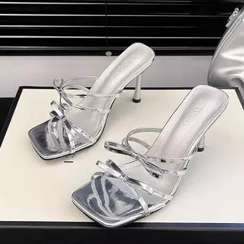 Women s Fashion Stiletto High Heels Summer New Square Head Butterfly Knot Thin Strap Comfortable Temperament Sandals 35 чёрный