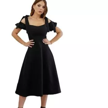 Женское модное вечернее платье с бретельками и рукавами-фонариками, одно плечо, повседневные платья средней длины XS чёрный