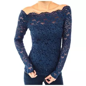 Women s Fashion Strapless Lace One Neck Long Sleeve Hollow Lace Blouse Top XXL