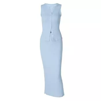 Women s Fashion Style Single-Breasted over-the-Knee Fashion Suit Blue S