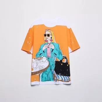 Women s Fashion Summer Print round Neck Short Sleeve T-shirt As shown in pictures S