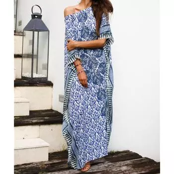 Women s Fashion Summer Spring Flower Pattern Print 1/2 Sleeves Oblique Collar Loose Waistline Casual Dresses Size: One Size