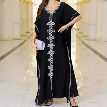 Women s Fashion Summer Spring Geometric Print 1/2 Sleeves O-Neck Loose Waistline Casual Dresses Size: One Size