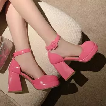 Women s Fashion Thick Heel Shoes Autumn New Square Head Shallow Mouth Word with Temperament High Heels 35 чёрный