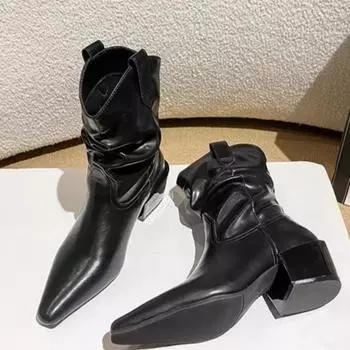 Women s Fashion Thick Heel Shoes Autumn New Pointed Sleeve Anti-slip Wear-resistant Comfortable Short Boots 35 чёрный