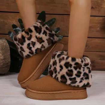 Женские модные толстые зимние сапоги, новые зимние сапоги с круглым носком, теплые, нескользящие, с леопардовым принтом, короткие хлопковые сапоги 36 чёрный