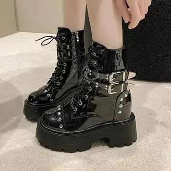 Women s Fashion Thick Sole Boots 2024 New Autumn and Winter Designer Gothic Zipper Ankle Boots High Heel Motorcycle Boots 34 бежевый