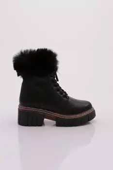 Women s Fashion Thick Sole Laced Fur Boots
