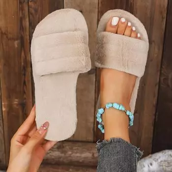 Women s fashion Trend Academy anti-slip wear warm solid color flat flip flops 36