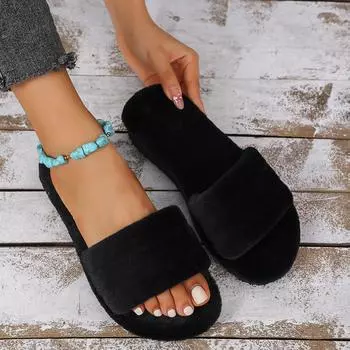 Women s fashion Trend Academy anti-slip wear warm solid color flat flip flops 36