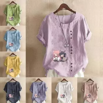 Женская мода с принтом двух волчьих малышей футболка с коротким рукавом свободная хлопковая рубашка повседневная свободная летняя блузка топы больших размеров S розовый