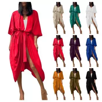 Женская мода V-образный вырез свободный длинный рукав женская рубашка топ для поездок на работу One Size зелёный