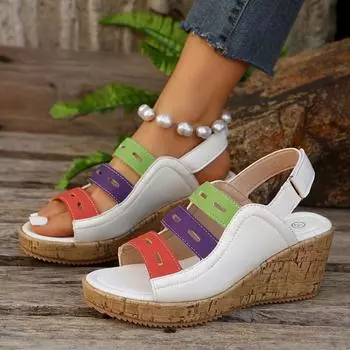 Women s Fashion Wedge Shoes Summer New Round Head Hollow Breathable Match Color Thick Soled Non-slip Sandals 36 темно-синий