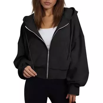 Women s Fashion Winter Long Sleeve Hooded Zipper Solid Color Loose Hooded Jacket XL