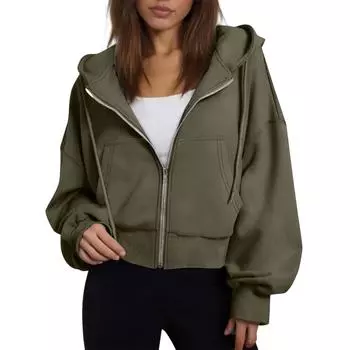 Women s Fashion Winter Long Sleeve Hooded Zipper Solid Color Loose Hooded Jacket XXL