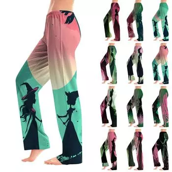 Women s Fashion Witch Print Trousers Casual Pants L чёрный