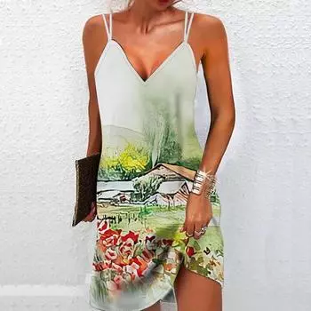 Женское модное и сексуальное платье без бретелек с 3D принтом в сельской местности, свободное камуфляжное платье с v-образным вырезом XS оранжевый