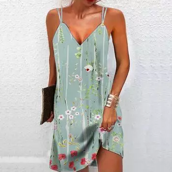 Женское модное и сексуальное платье без бретелек с 3D-полосатым цветочным принтом, свободное камуфляжное платье с V-образным вырезом XS зелёный