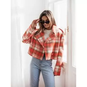 Women s Fashionable British Loose Suit Ladies Caudal Suit Collar Plaid Printed Long Sleeved Woolen Double Breasted Jacket XXL синий
