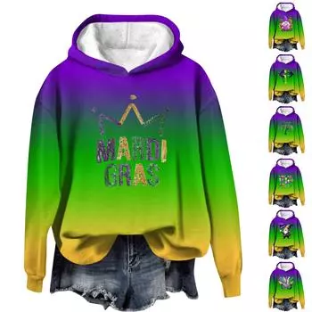 Женский модный повседневный топ с длинными рукавами и карнавальным принтом L темно-фиолетового