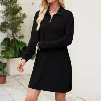 Women s Fashionable Casual Long-sleeved Dress L чёрный