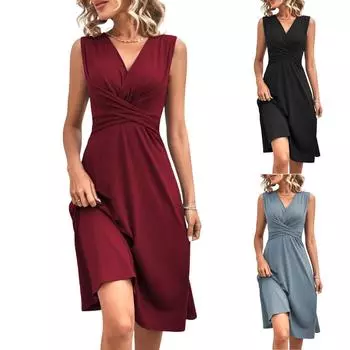Women s fashionable casual sleeveless V-neck dress XL
