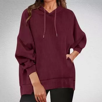 Women s Fashionable Long-sleeved Pullover And Solid-color Sweatshirt M винный