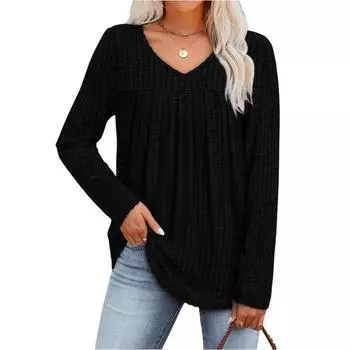 Women s Fashionable Long-sleeved Pullover Solid-color Top XXL