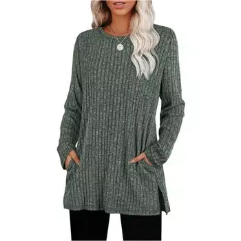 Women s Fashionable Long-sleeved Pullover Solid-color Top L армия зеленый