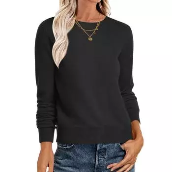 Women s Fashionable Loose Long Sleeved Casual Knitted Round Neck Pullover Top L чёрный